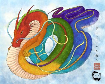 The fifth painting in my Colors of Dragons series. This series focuses on the different colors of
dragons and their symbolic meaning in Asian culture. A rarer dragon color, it has a variety of
symbolism in different cultures. I’ve chosen this one to symbolize both Rain and Rebirth. With
complimentary colors running along the body and spine, the rainbow dragon flies through the
sky. This artworik was crated digitally. It is available in a variety of sizes of prints.