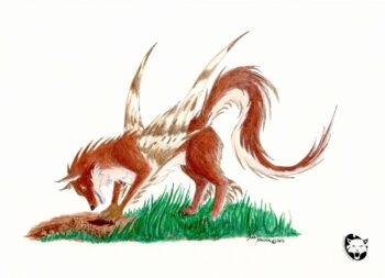 An “Enfield” is a mystical creature originating from Northwestern Europe. It is rare in medieval
lore but is present nonetheless. I loved this type of creature from the moment I saw it
represented in some medieval works. This was my first painting of one. It won 3rd place in the
Annual Art Competition in 2017. It was painted in India ink and measures 11" x 8.5" in. It is for
sale at $450.